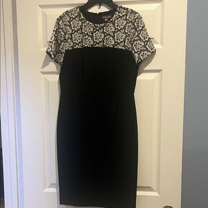 Vince Camuto Black Dress with White Floral Yoke